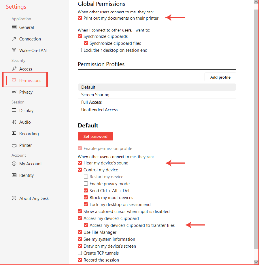 تنظیمات دسترسی anydesk