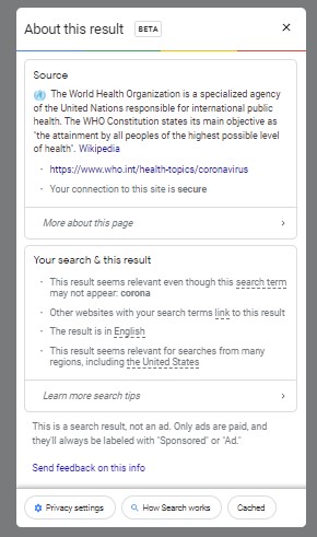 اطلاعات مربوط به سایت در صفحه نتایج جستجو
